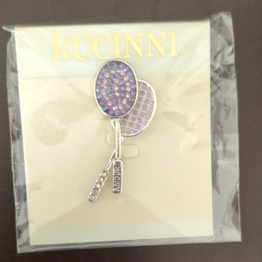 Rucinni Silver and Lavender Tennis Racket Brooch